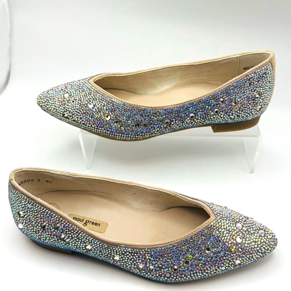 PAUL GREEN EMBELLISHED TOPAZ FLAT IN CRISTALL BISCUIT SZ UK 3 / US 5.5